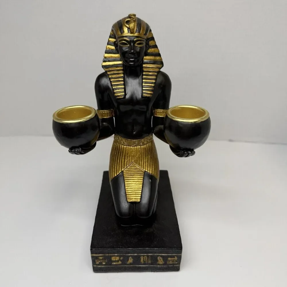 Vintage Veronese Egyptian Kneeling King Tutankhamen Double Taper Candle Holder